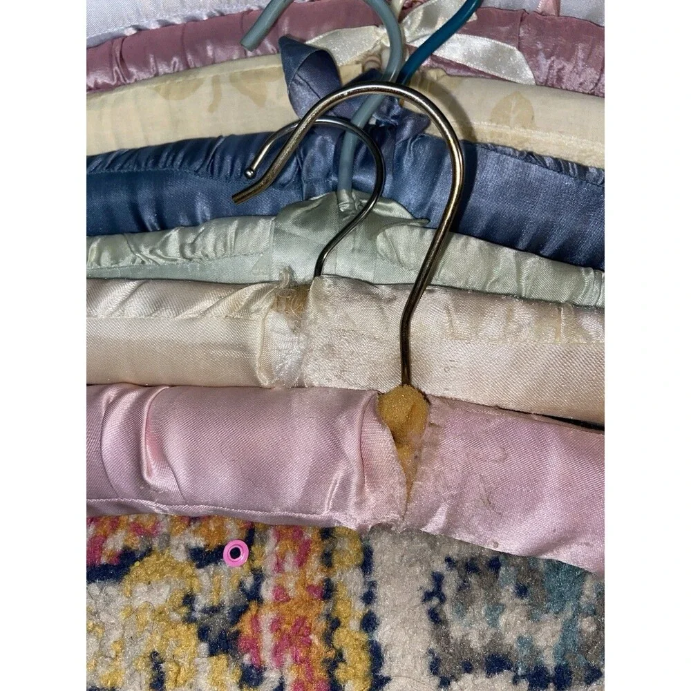 Vintage Padded Satin Traditional Clothes Hangers Lot, Multicolor Floral Coquette